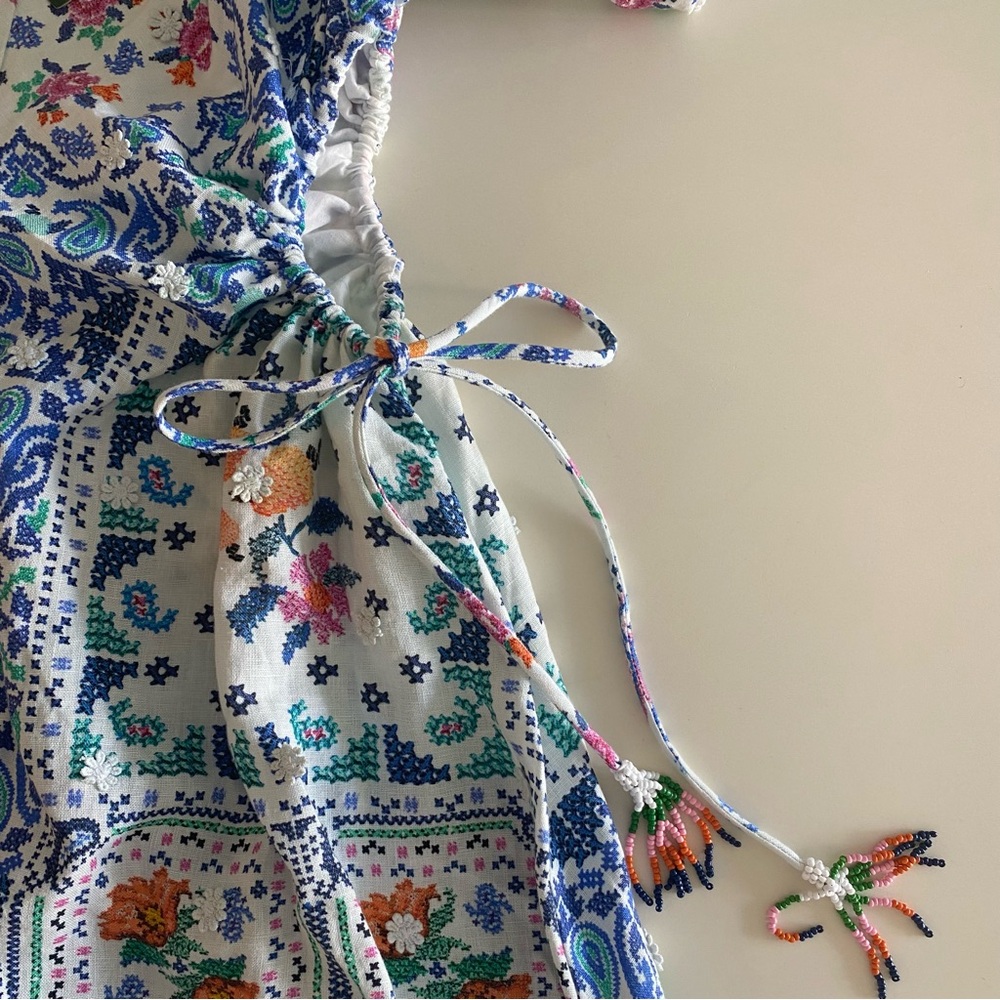 Farm Rio Romantic Bandanas Puffy Sleeves Midi Dress - Picture 10 of 15